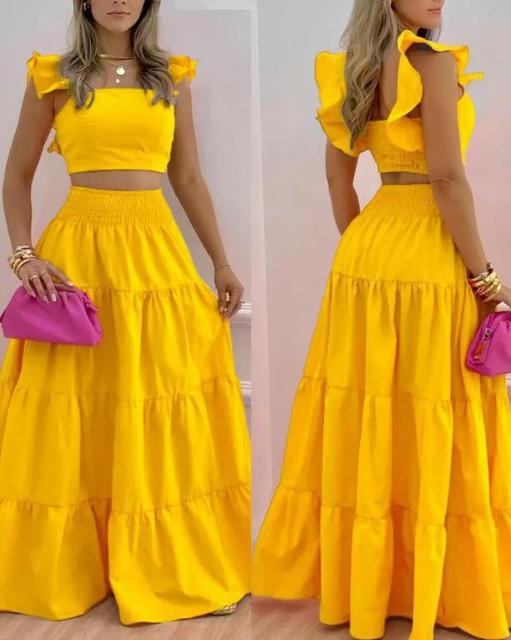 Blossom Crop Top & High Waist Skirt Set