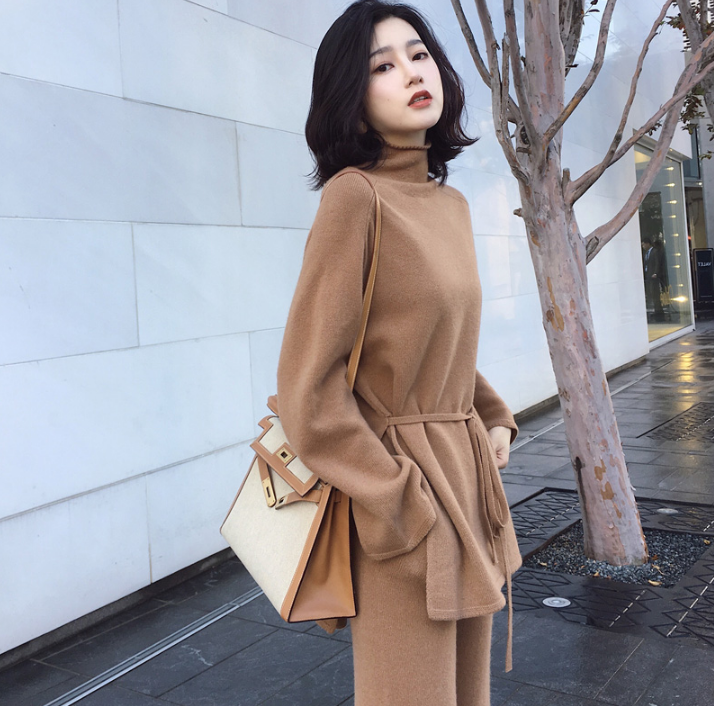Plus Size Knitted Sweater and Pants Set for Women