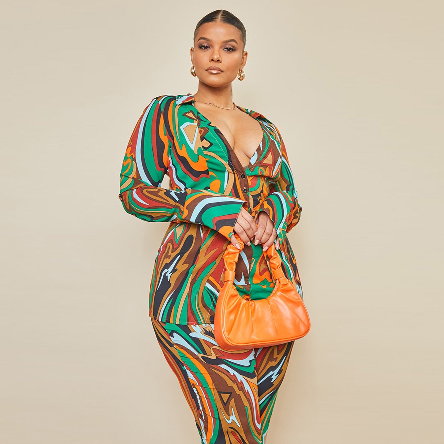 Plus Size 2 Piece Set for Women - Tops & Flare Pants