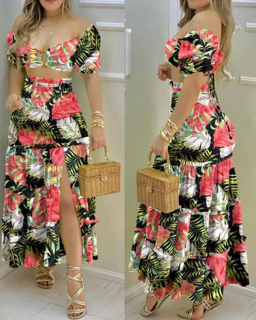 Blossom Crop Top & High Waist Skirt Set