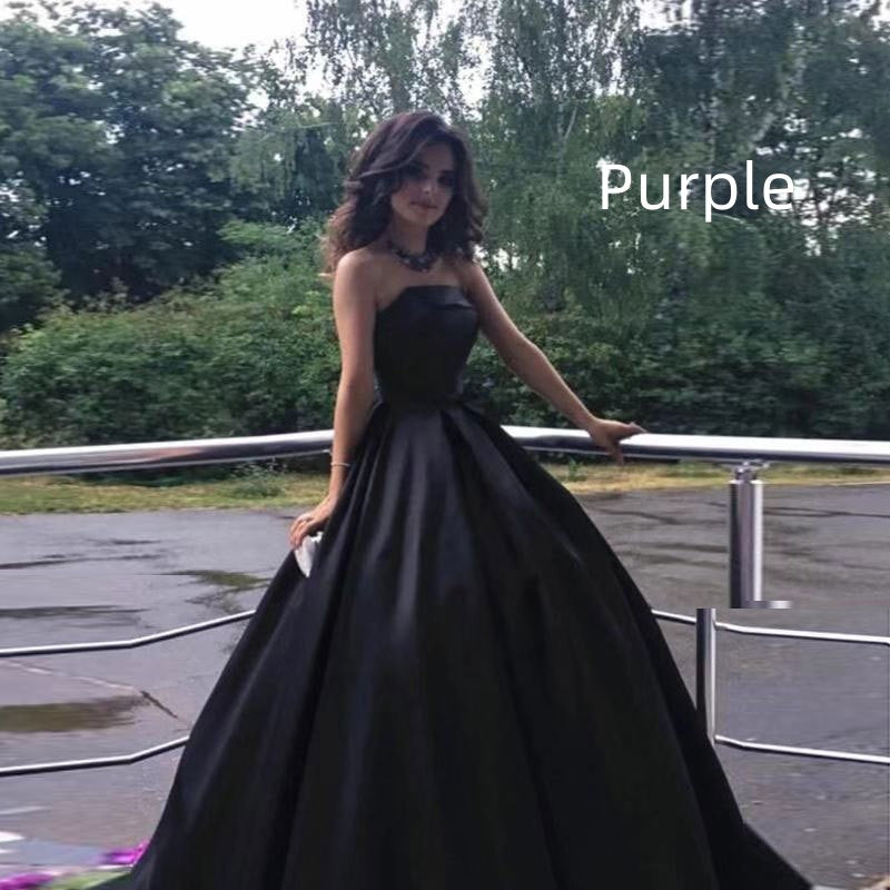 Women's Black Satin Long Evening Dress