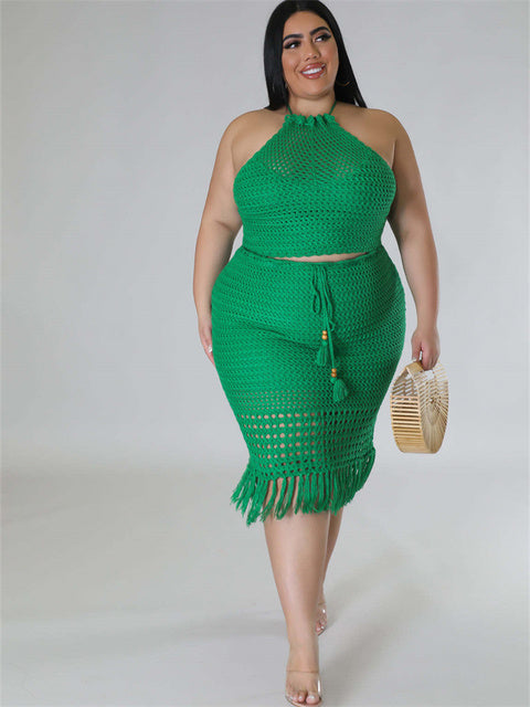 Chic Plus Size Knitted Crop Top & Maxi Skirt Set
