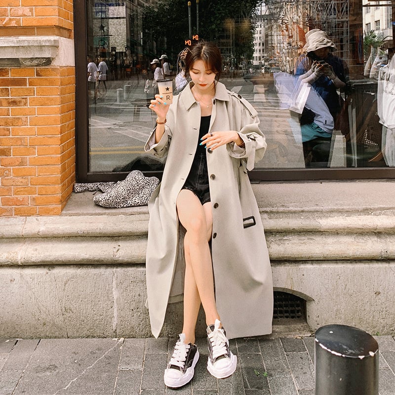 Mid-Length Casual Windbreaker Jacket for Women
