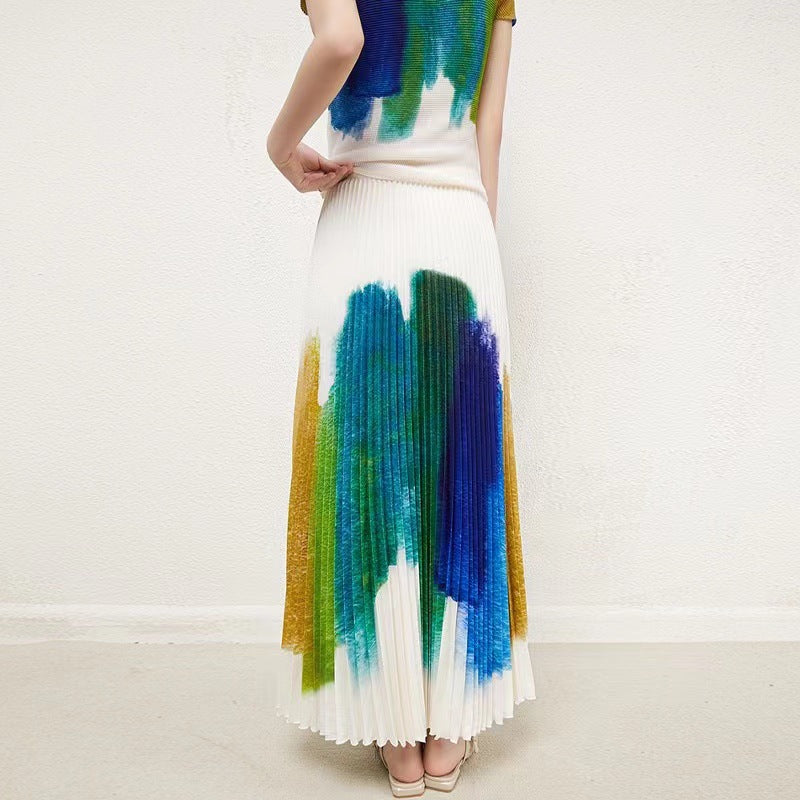 Paintsplat Pleated Set - Fashionable Top and Skirt (One Set)