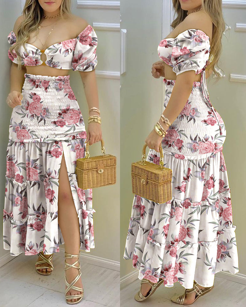 Blossom Crop Top & High Waist Skirt Set