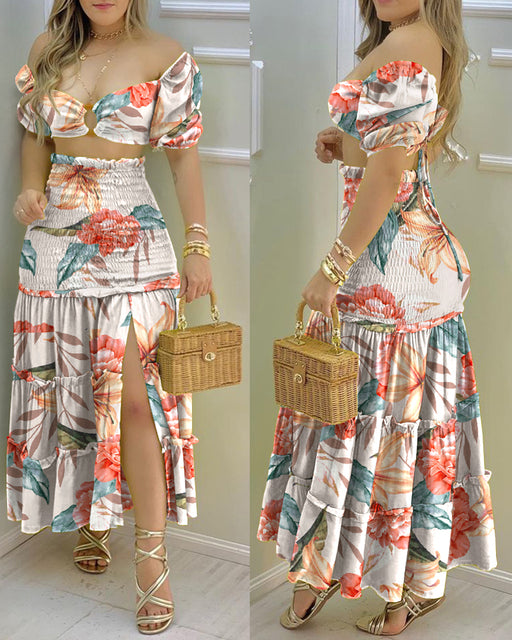 Blossom Crop Top & High Waist Skirt Set