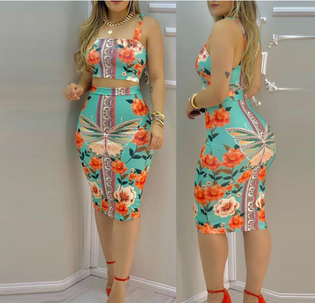Blossom Crop Top & High Waist Skirt Set