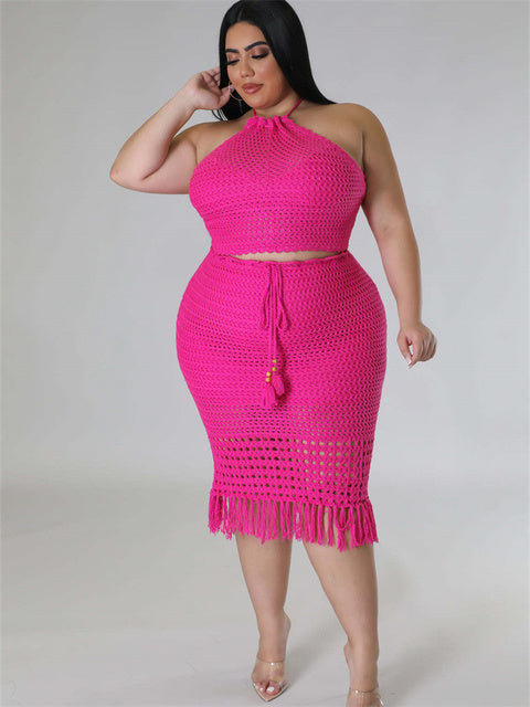Chic Plus Size Knitted Crop Top & Maxi Skirt Set