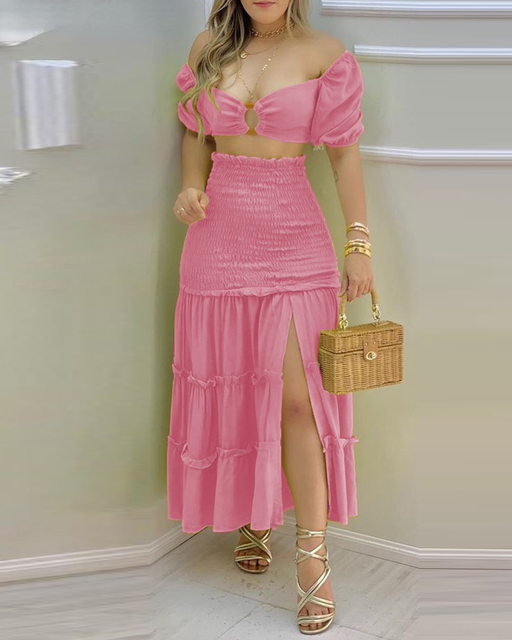 Blossom Crop Top & High Waist Skirt Set