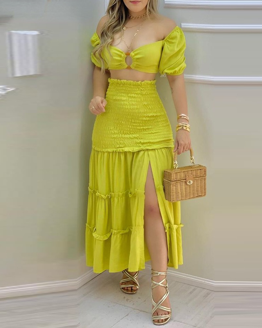 Blossom Crop Top & High Waist Skirt Set