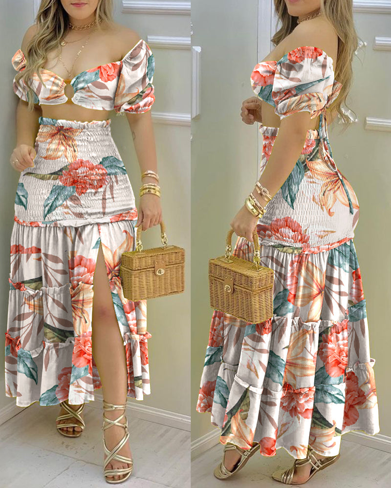 Blossom Crop Top & High Waist Skirt Set