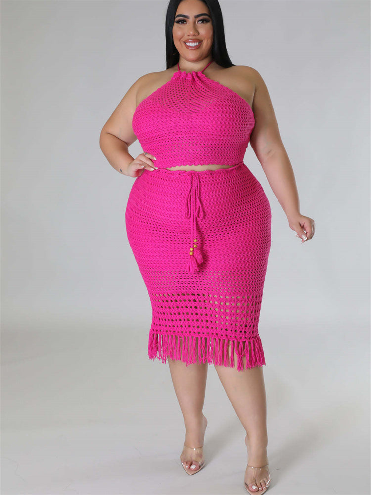 Chic Plus Size Knitted Crop Top & Maxi Skirt Set