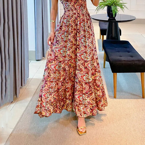 2026 Summer V-Neck Printed Ruffle Dress for Women