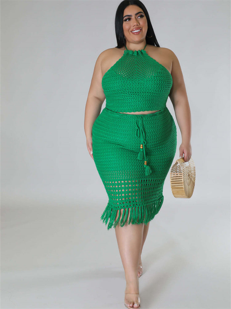 Chic Plus Size Knitted Crop Top & Maxi Skirt Set