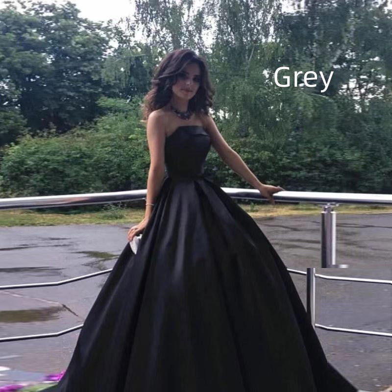 Women's Black Satin Long Evening Dress