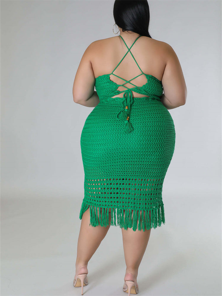 Chic Plus Size Knitted Crop Top & Maxi Skirt Set