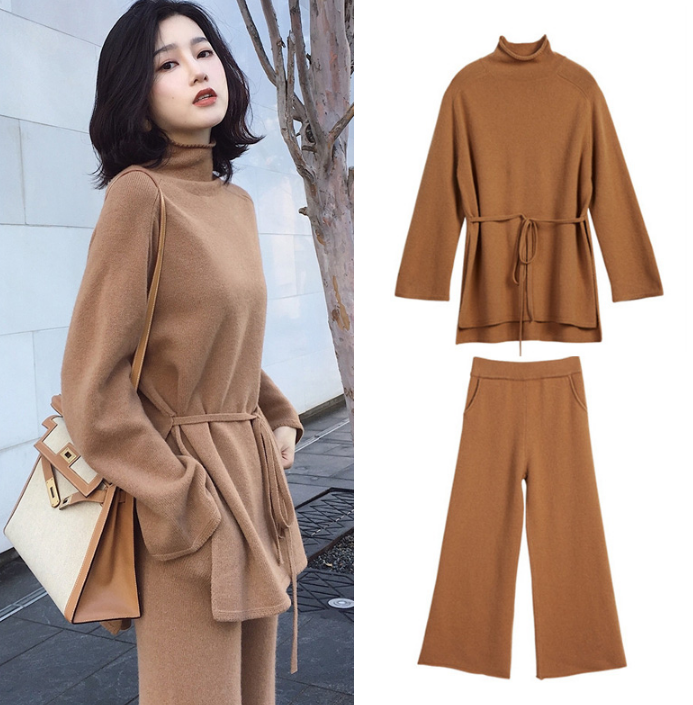 Plus Size Knitted Sweater and Pants Set for Women