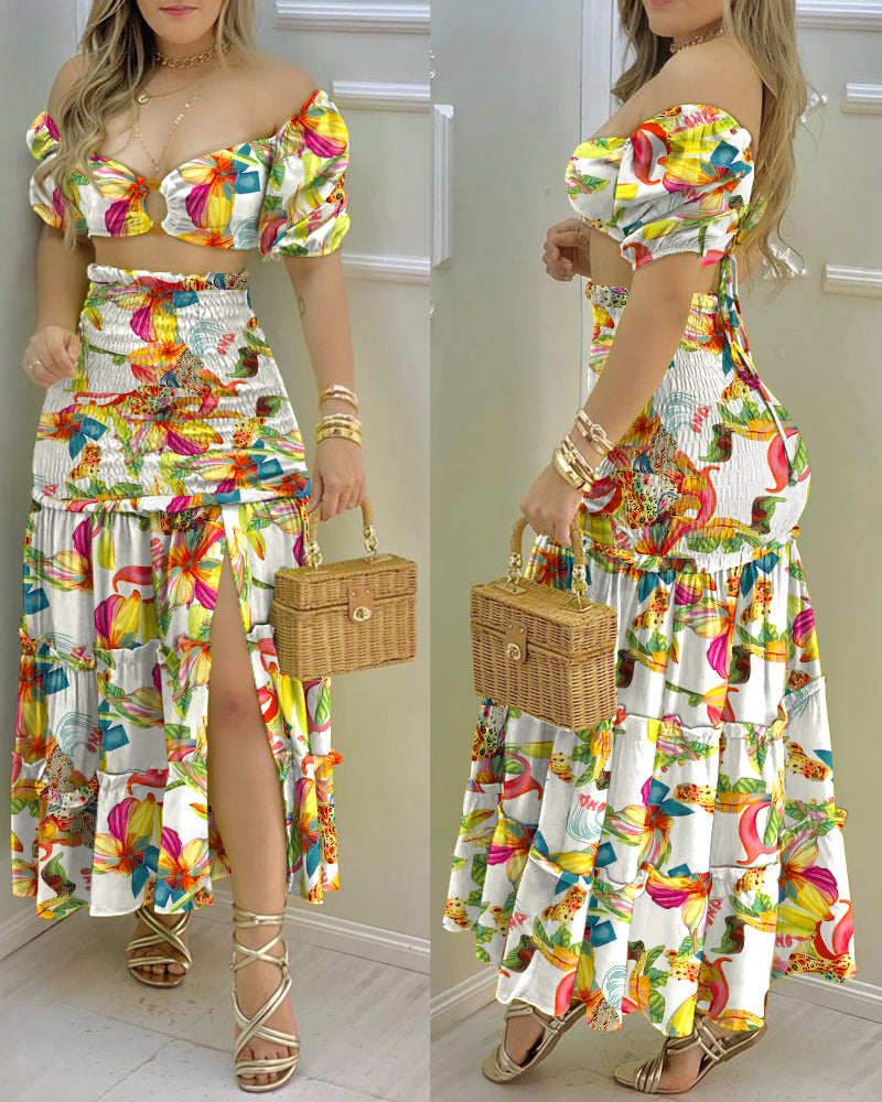 Blossom Crop Top & High Waist Skirt Set