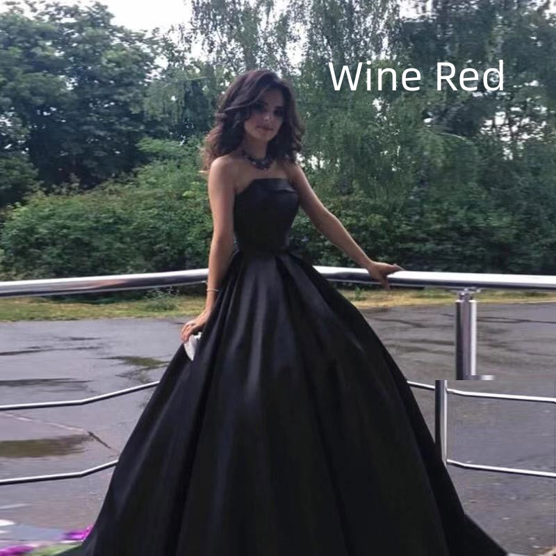 Women's Black Satin Long Evening Dress