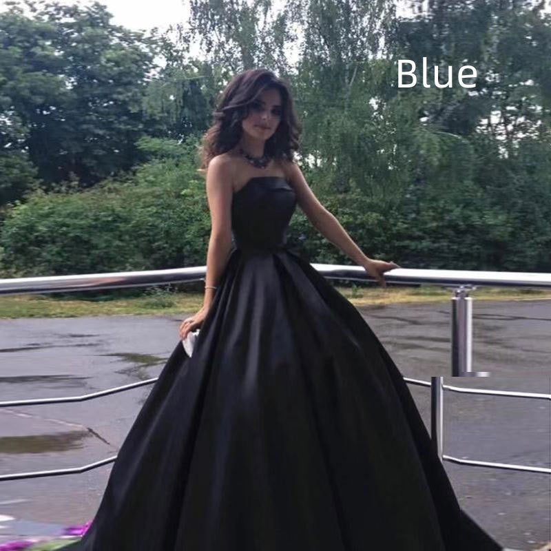 Women's Black Satin Long Evening Dress
