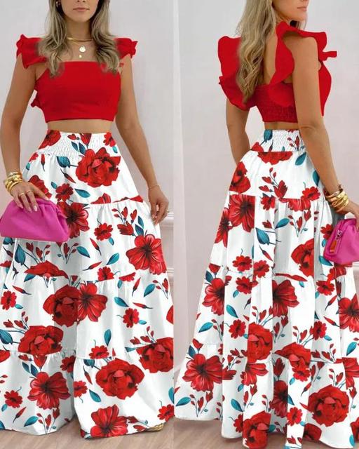 Blossom Crop Top & High Waist Skirt Set