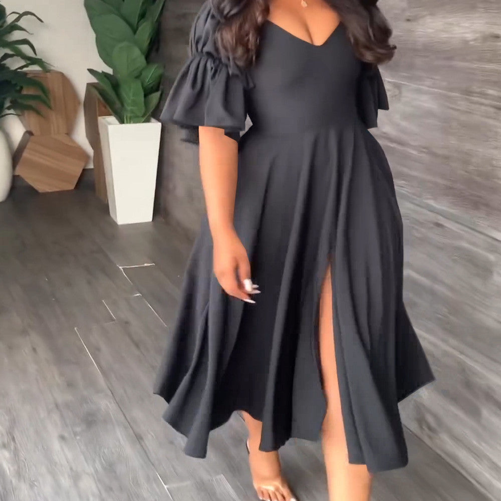 Casual Fashion V-neck Ruffle Dress for Women