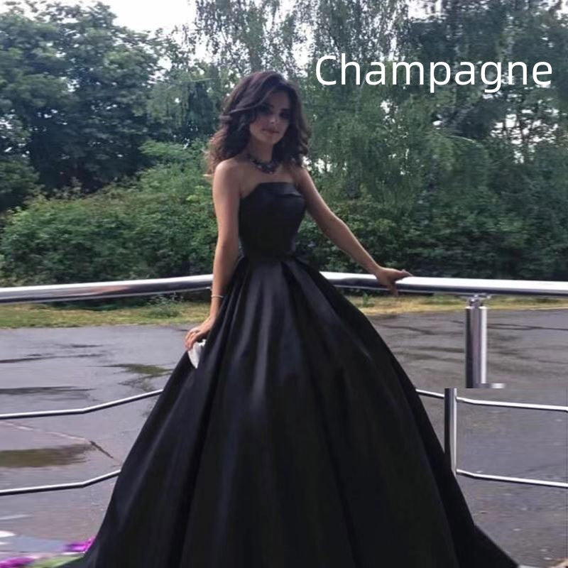 Women's Black Satin Long Evening Dress