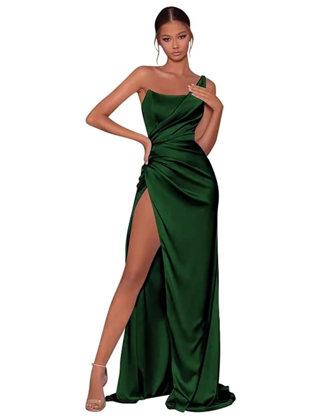 The Emerald Satin One-Shoulder Gown
